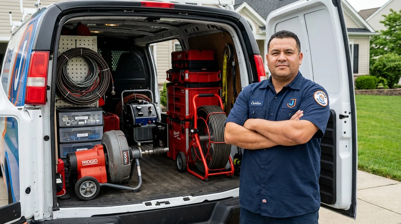 Professional drain cleaning equipment and Johns Plumbing LLC plumber in Montross