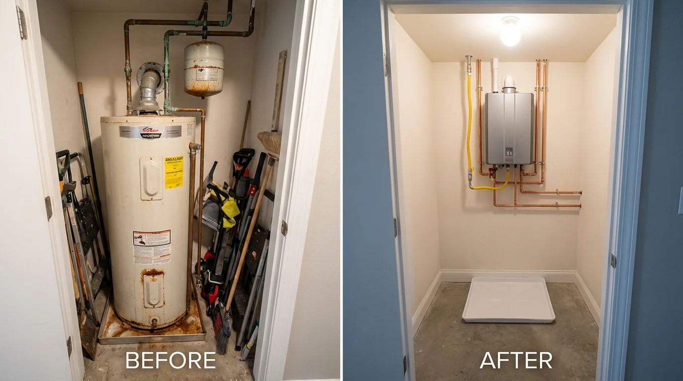 Tank water heater versus wall-mounted tankless unit comparison for Montross, VA homeowners